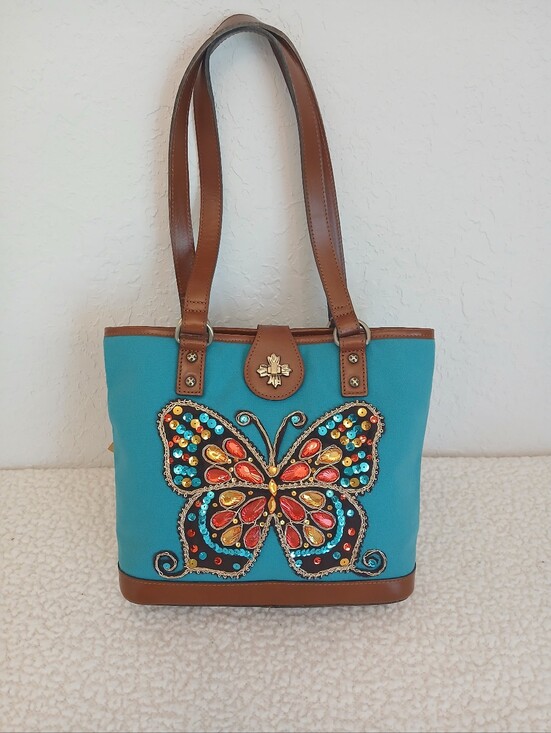 Patricia Nash Handbags - Patricia Nash Bejeweled Butterfly Teal Brittany Tote NWT